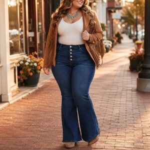 Terra & Sky Womens 26W Flare Leg Jeans Lucy Wash Button Fly Stretch Plus Size